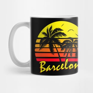 Barcelona Spain Retro Sunset Mug